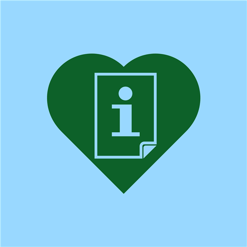 green heart with information symbol on the heart    